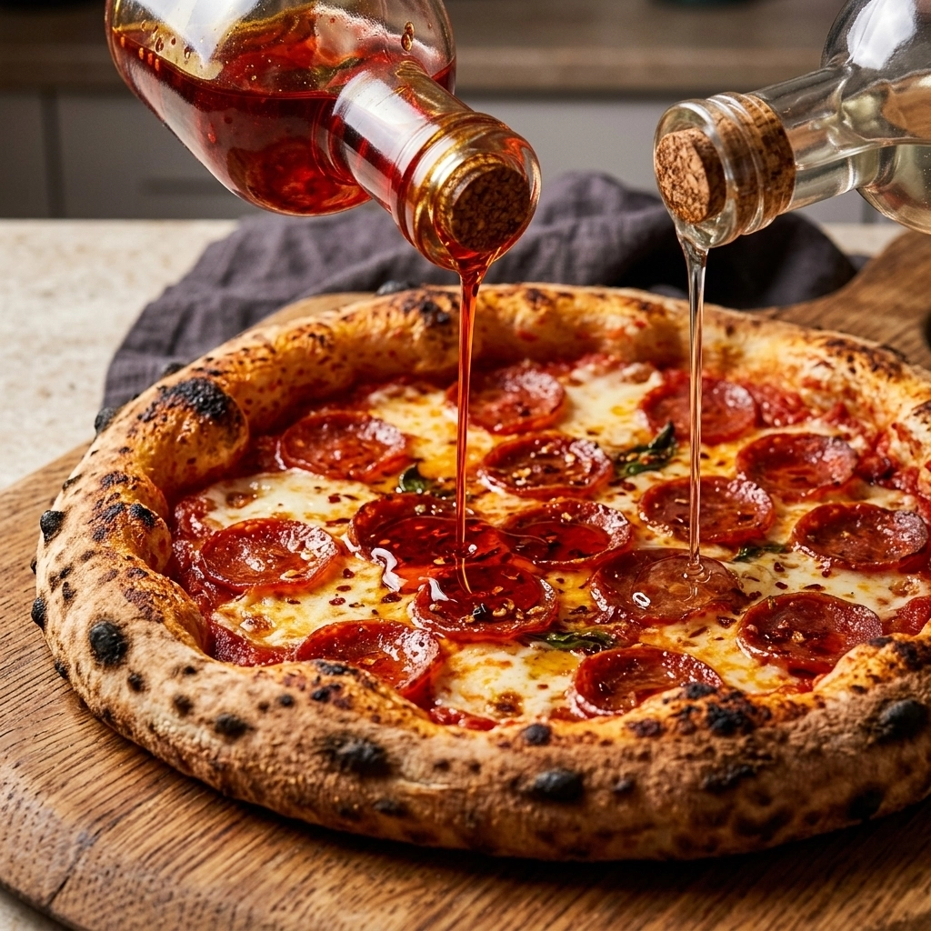 Artisan pizza with Calabrian chili oil and agave—authentic Italian products wholesale Florida and NC